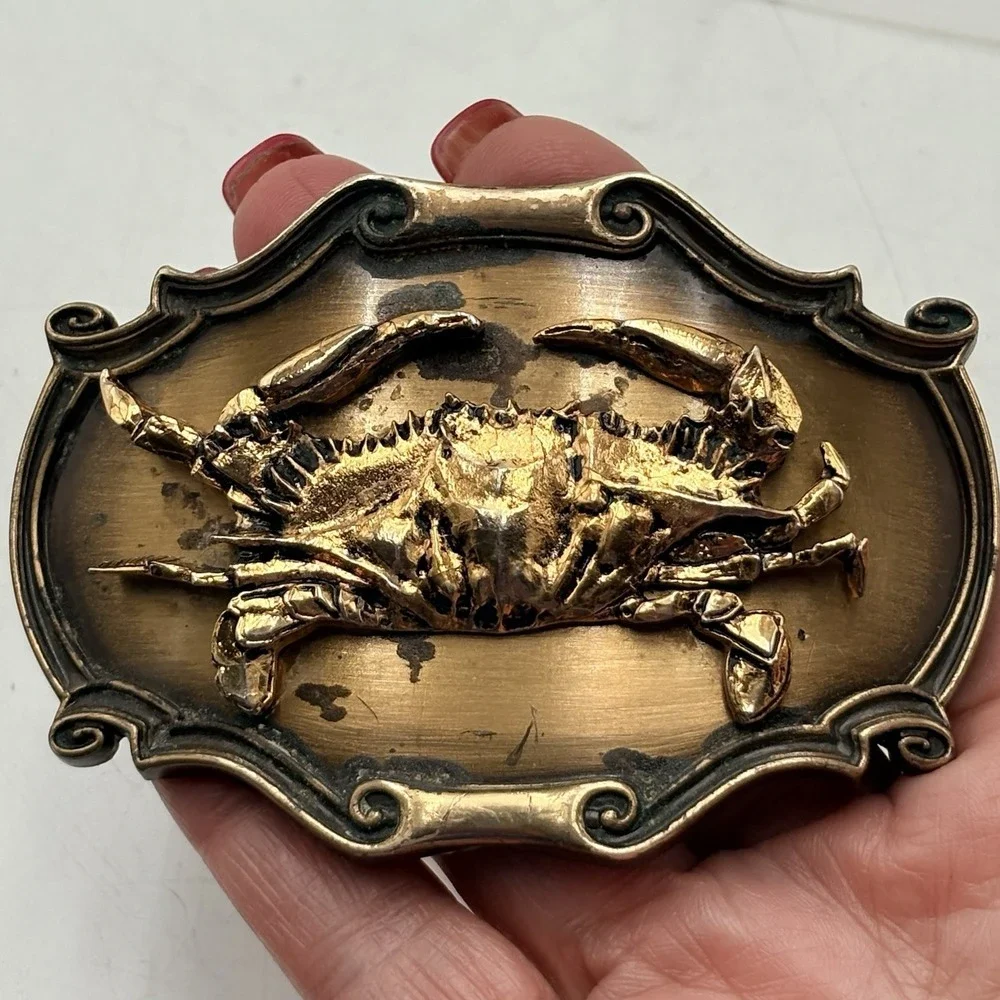 Vintage Crab Belt Buckle Zodiac Cancer‎ Brass Tone 1980 Raintree USA